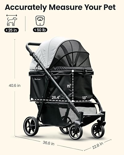 Miniatura 7 de Cochecito mediano para perros, cochecito plegable para mascotas con asa ajustable y sin entrada con cremallera, cesta de almacenamiento y soporte