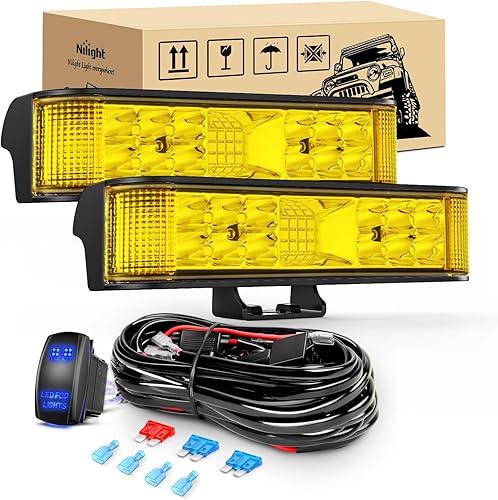 Nilight Barra de luz LED ámbar con disparador lateral, 2 unidades, 6.5 pulgadas, 60 W, haz de inundación, luz de conducción combinada con