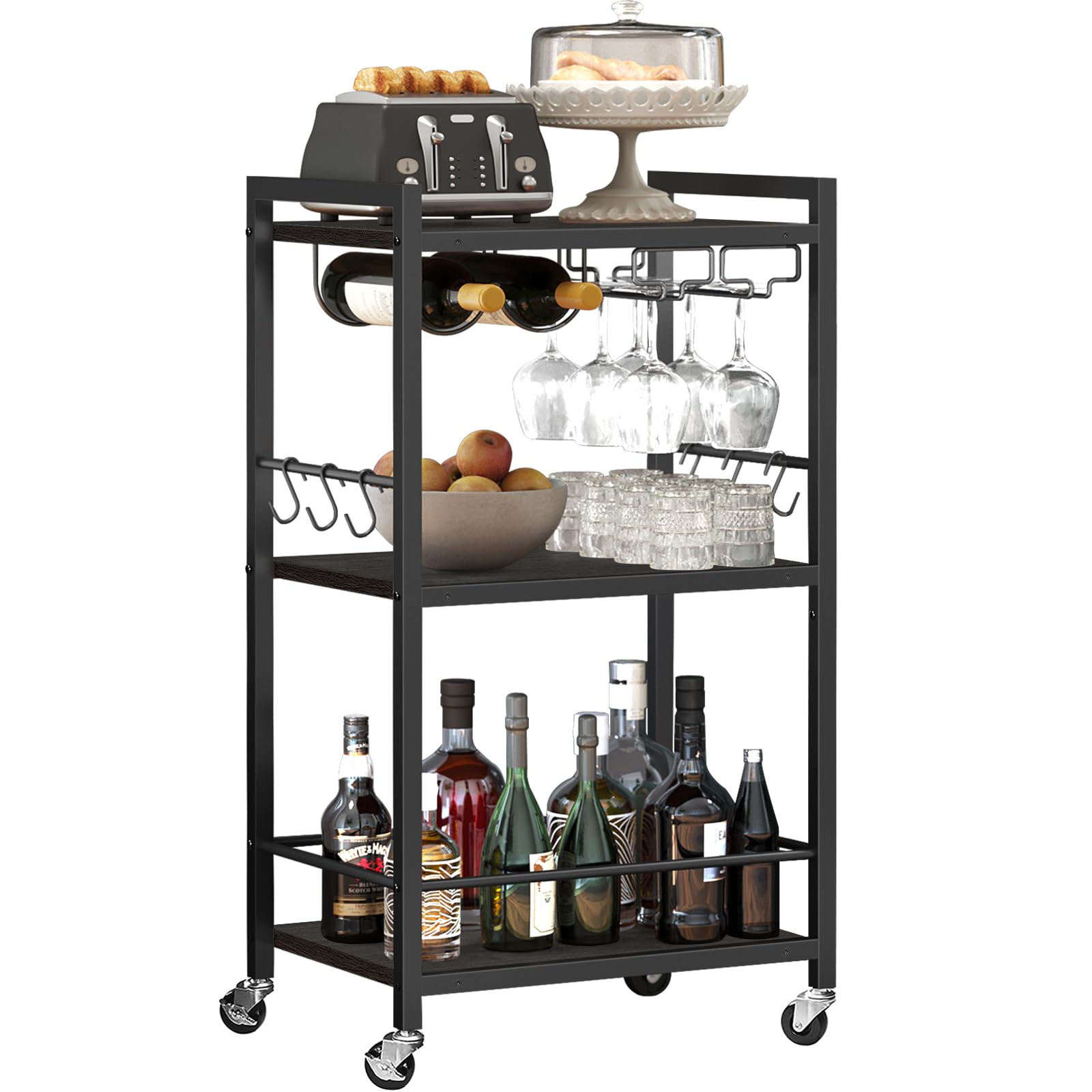 TUTOTAK Bar Cart, Home Bar Serving Cart, Microwave Cart, Drink Cart, Mobile Kitchen Shelf with Wine Rack and Glass Holder, Rolling Beverage Cart Living Room, Kitchen, Black BC01BK032The Forest Stewardship Council