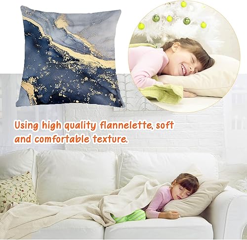 Miniatura 5 de OUZ Fundas de almohada de terciopelo suave con textura de mármol gris, azul marino y dorado, funda de almohada decorativa moderna de arte abstracto