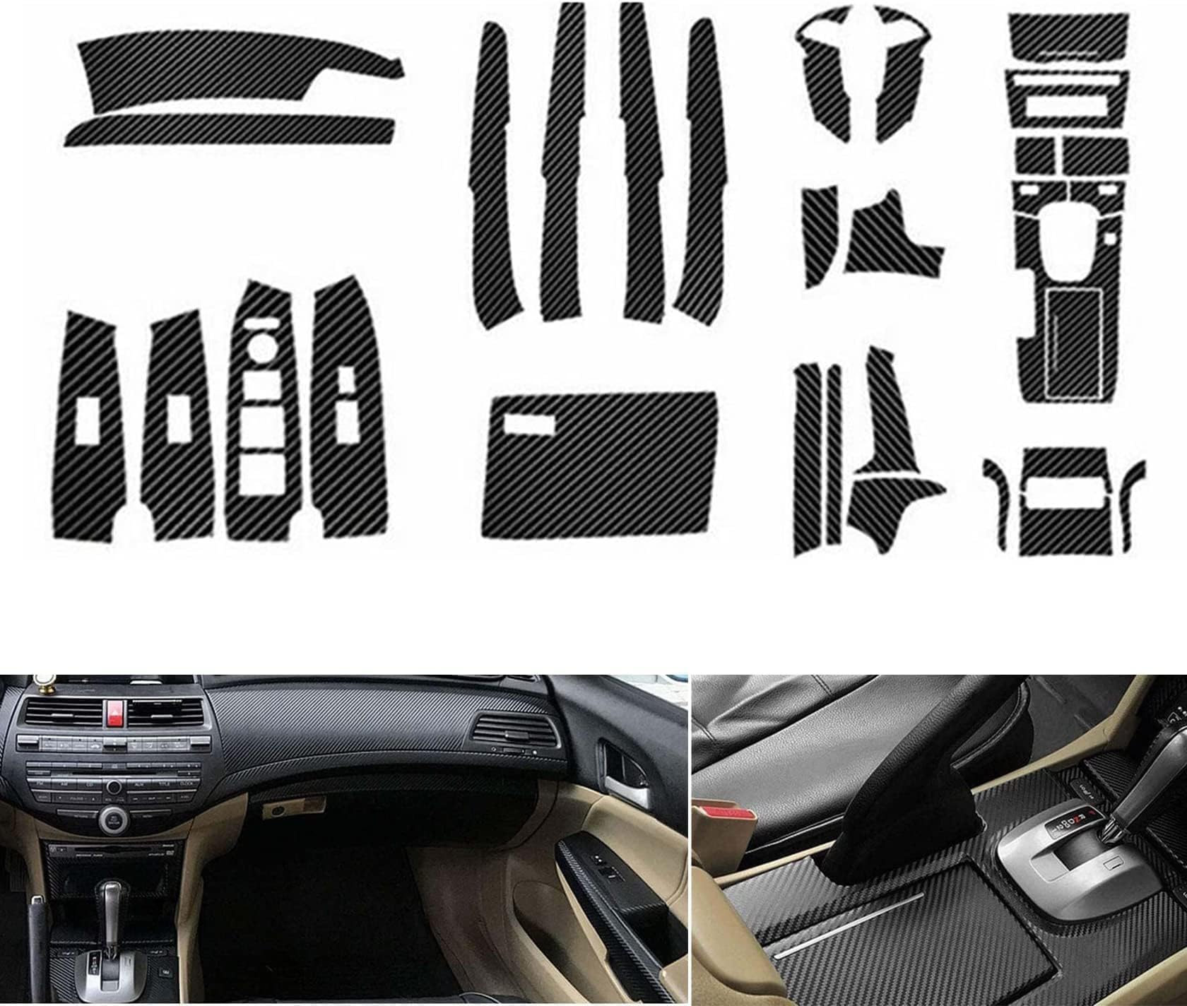 FZJDSD 29pcs Carbon Fiber Style Decor Interior Kit Compatible with Honda Accord 2008 2009 2010 2011 2012 Cover Trim Center Console Door Window Control Panel Cover Molded Door Lock Switch Trim