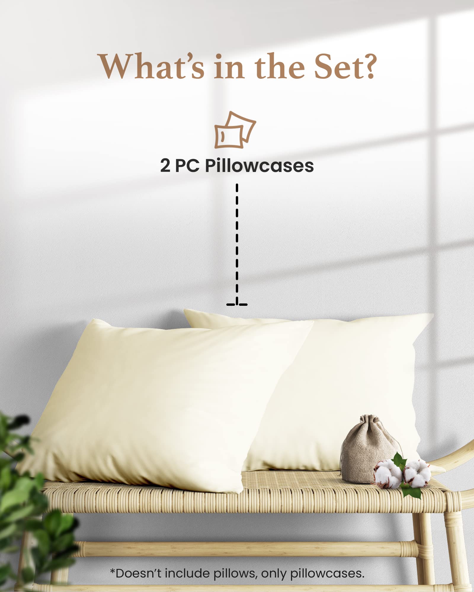 1000 Thread Count 100 Egyptian Cotton Pillow Cases, Ivory Standard