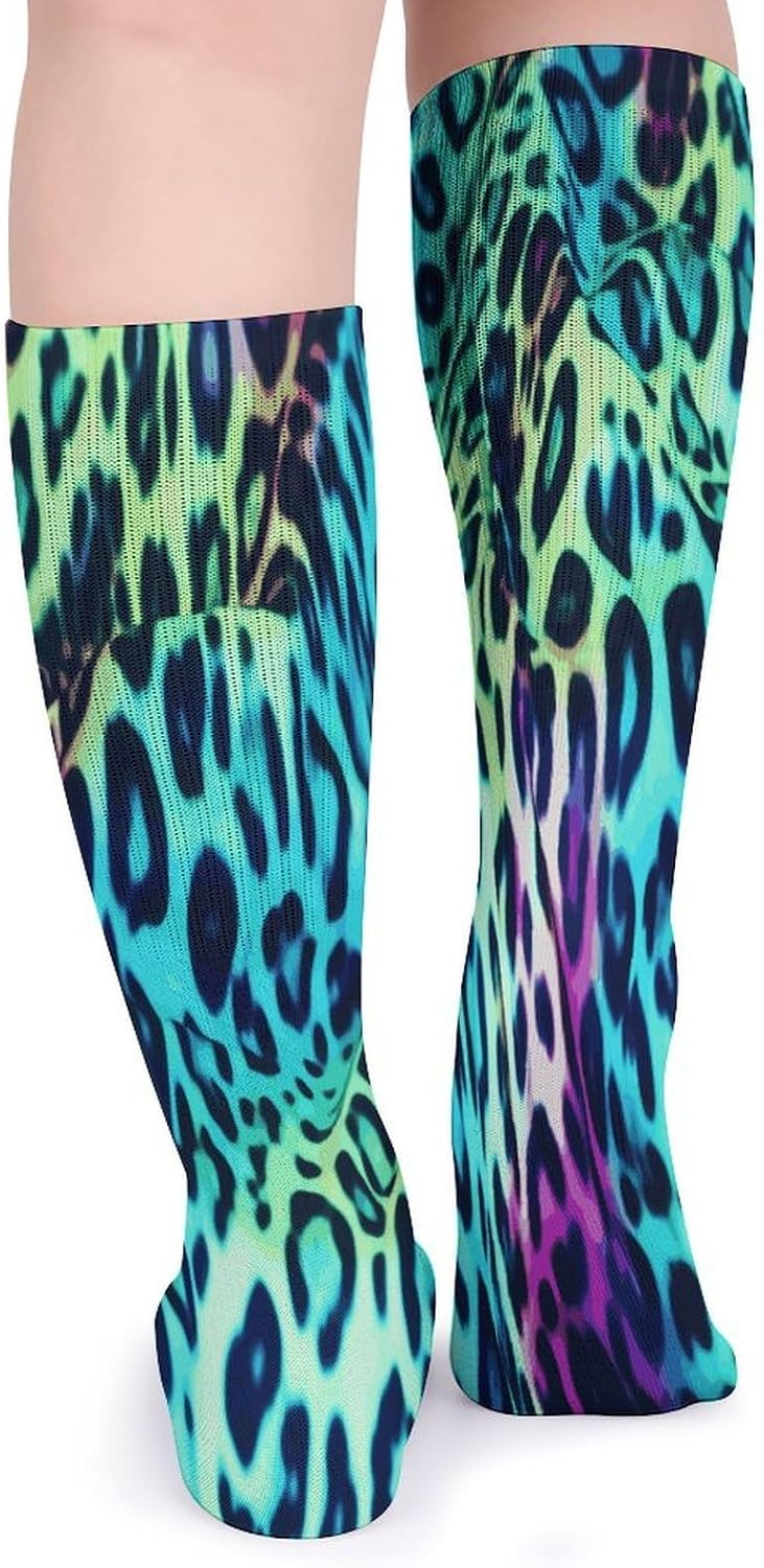Green Leopard Stocking - Cute Casual Long Athletic,Crew Sock for Men Women,Running Socks Soft Breathable for Gift