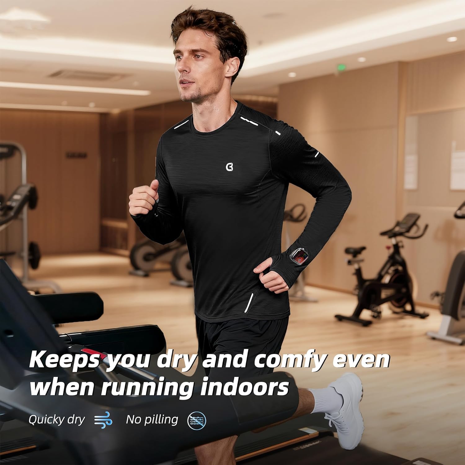 Men's Reflective Long Sleeve Running Shirt for Men, Watch & Thumb Hole - Quick Dry Athletic Top, Night Running, Hiking - Image 3