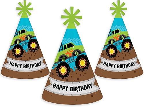 Miniatura 6 de Big Dot of Happiness Smash and Crash - Monster Truck - Sombreros de fiesta de feliz cumpleaños para niños y adultos - Juego de 8 (tamaño estándar)