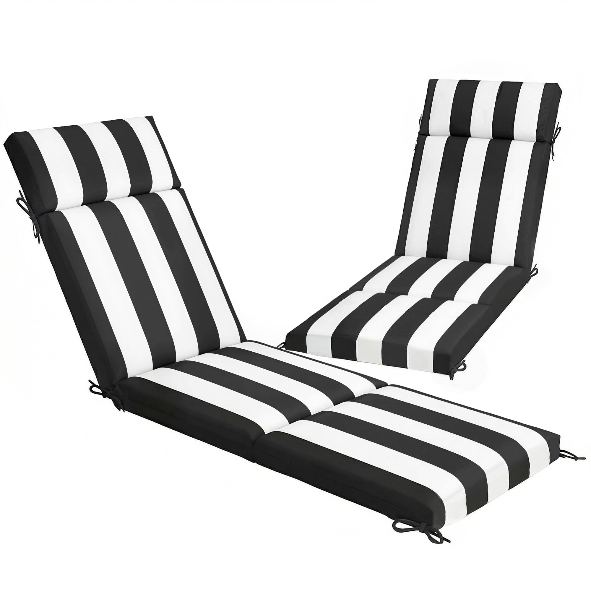 Outsunny Set 2 Cuscini per Sedie da Esterno con 6 Lacci di Fissaggio, Cuscini da Esterno Imbottito in Poliestere, per Sdraio Prendisole Giardino Patio, 183x53.5x6.5 cm, UV30+, Nero e Bianco