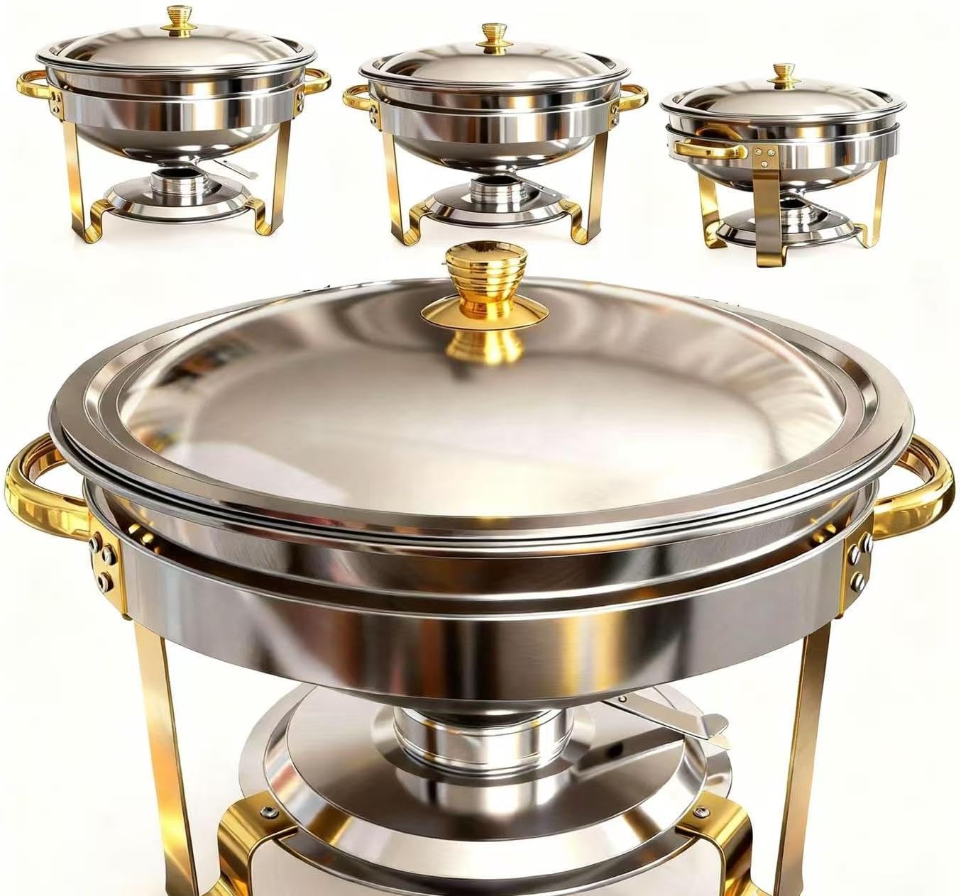Chafing Dishes for Buffet 2 Pack, 5QT Round Chafing Dish Buffet Set Stainless Steel Gold and Silver Chafing Dishes, Complete Buffet Warmer for Catering Events Parties Dinners