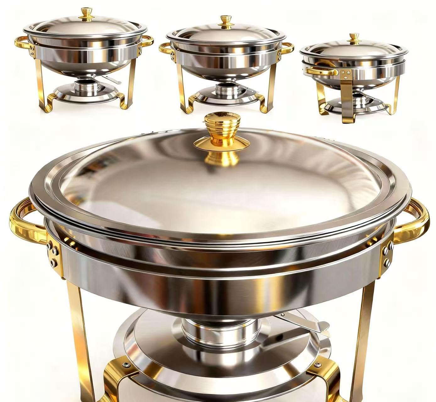Chafing Dishes for Buffet 2 Pack, 5QT Round Chafing Dish Buffet Set Stainless Steel Gold and Silver Chafing Dishes, Complete Buffet Warmer for Catering Events Parties Dinners