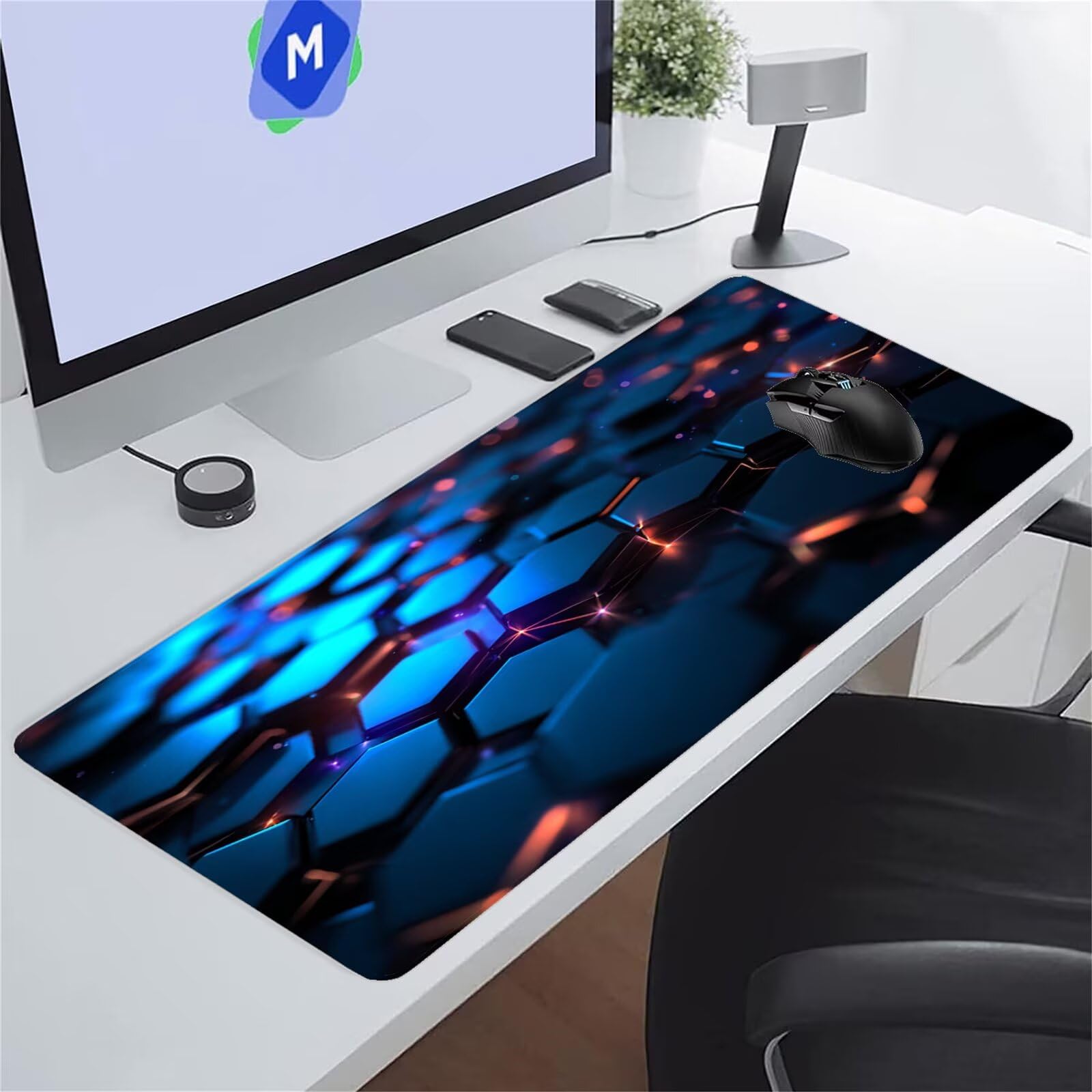 Tapis de Souris XXL Gaming Géométrique Bleue Tapis de Souris Gamer 1500x800x3 mm Grand Tapis de Bureau avec Base en Caoutchouc Antidérapante pour Bureau, Études, Gaming