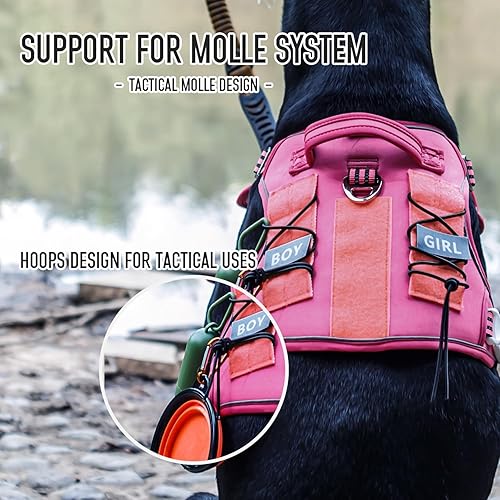 Miniatura 6 de DNALLRINO Arnés táctico para perros grandes, antitirones, arnés ajustable resistente con tarjeta de identificación, arnés reflectante para caminar