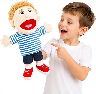 Family Hand Puppets for Kids - 16 Inch Soft Plush Boy Puppet with Movable Mouth, Interactive Pretend Role-Play for Storytelling & Teaching, Classroom, Preschool Toddlers, Birthday Gifts