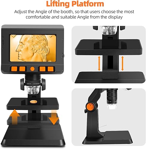 Miniatura 4 de Microscopio digital de monedas de 4.3 pulgadas, microscopio de mano, pantalla de 1080p, LCD, microscopio digital, cámara de video, lupa de monedas