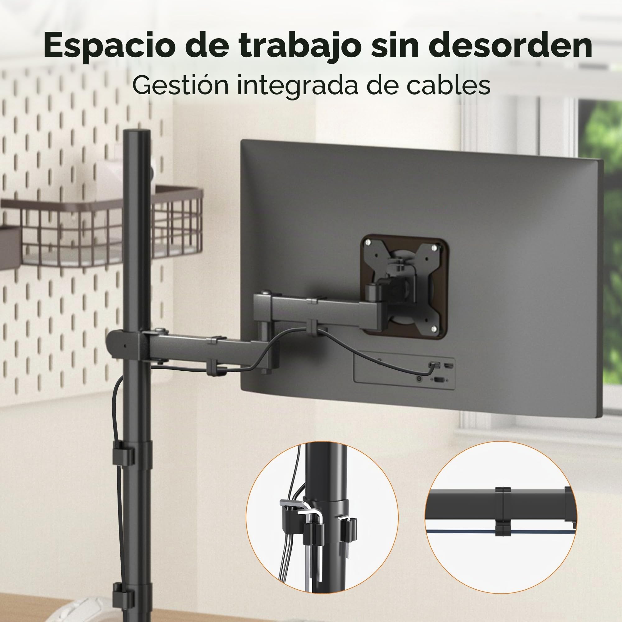 Bracwiser Soporte Monitor de Mesa Altura Extra 800mm, Brazo Monitor de 13-32 Pulgadas (Máx. 34"), Soporte Pantalla Ordenador Ajustable, VESA 75/100mm, Carga 10kg, Pinza y Ojal, Negro, MD7821