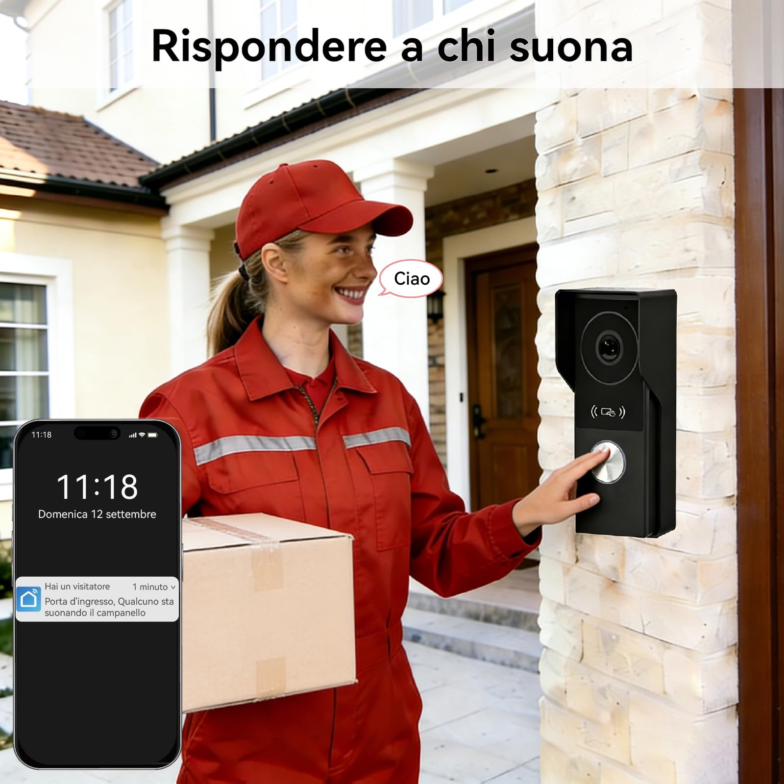 Videocitofono Connesso 2 fili, 7 Pollici Touch Monitor, 1080p, Audio Bidirezionale, Citofono con Sblocco Remoto, Rilevamento Umano,Visione Notturna