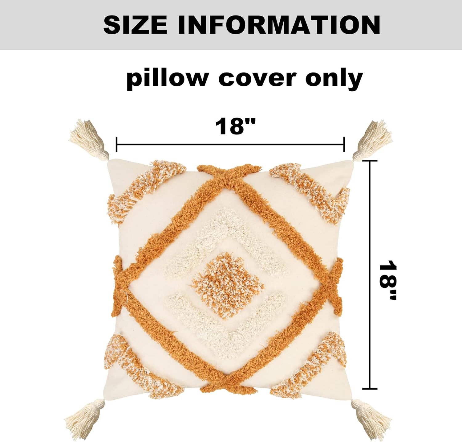 Pyonic Boho Throw Pillow Covers 18x18 Woven Tufted Decorative Pillow Covers with Tassel,CR-Orange-a