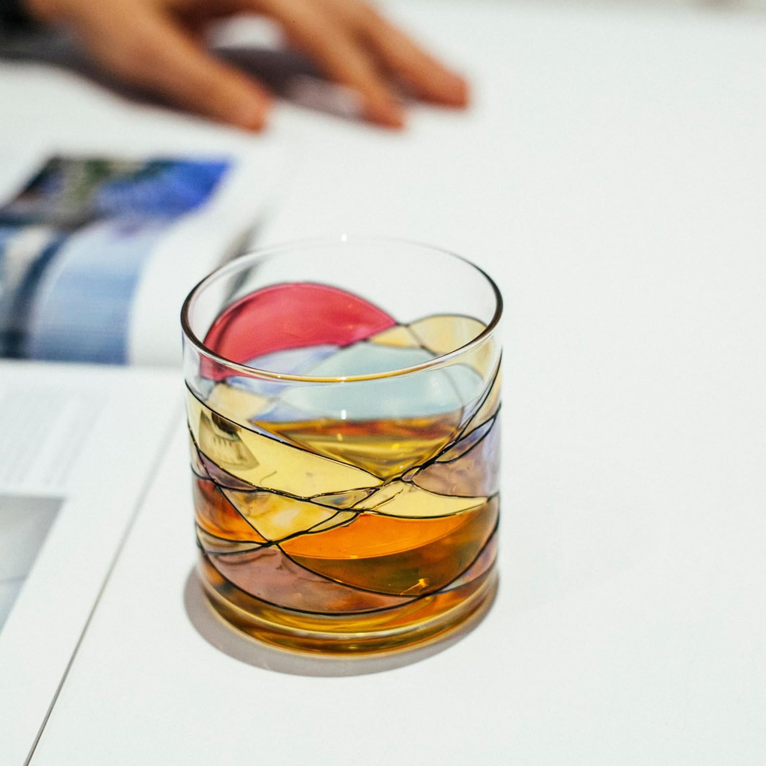 Victoria Barcelona Whisky Glasses | Hand-Painted & Mouth-Blown Art Glass | Inspired by Gaudí’s Stained Glass in the Sagrada Familia | Elegant Gift for Whisky Lovers & Bourbon (Sagrada Red, Set 2)