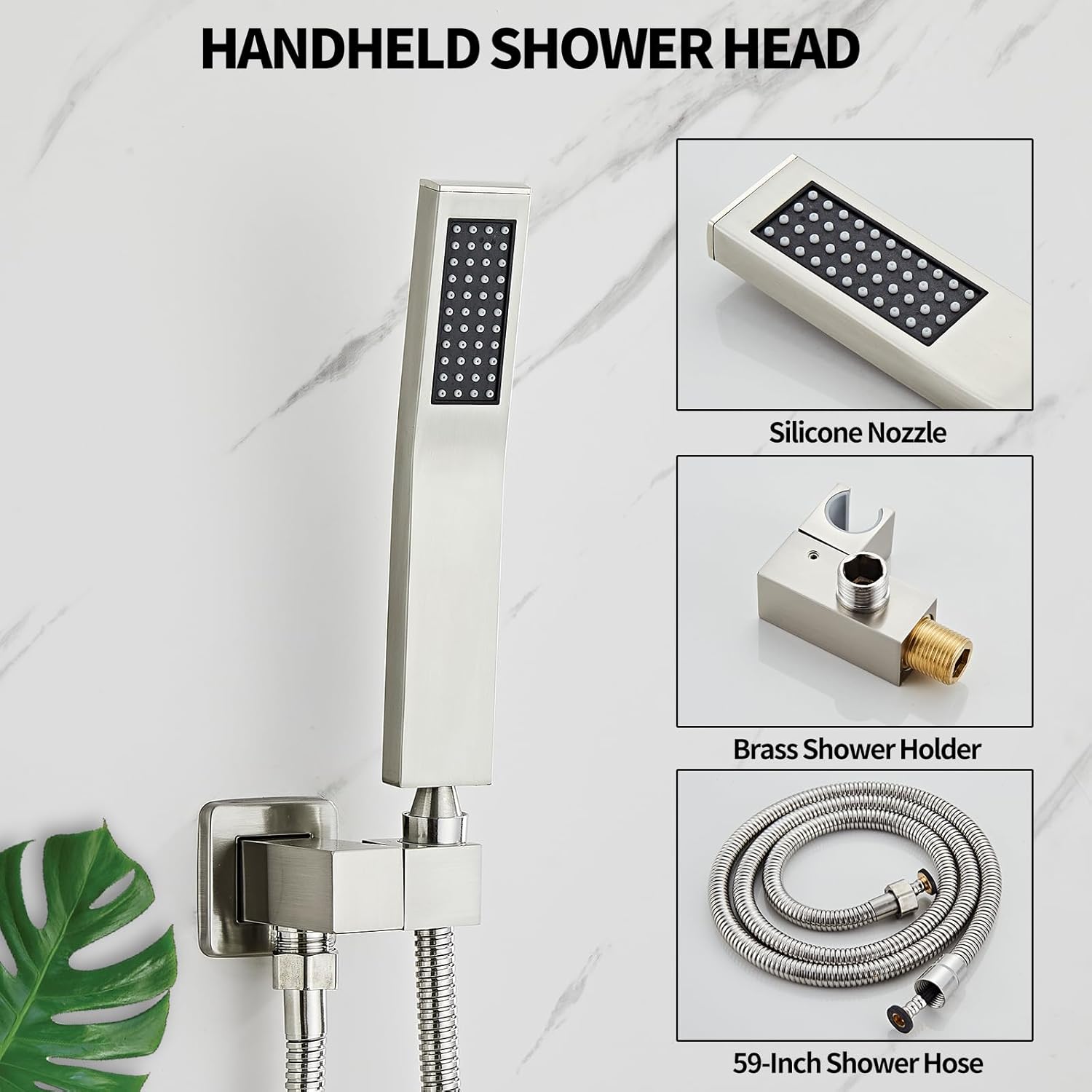Brushed Nickel Rainfall Shower Head 8 Inch Set Faucet with Tub Spout and Handle System Square Wall Mount for Bathroom