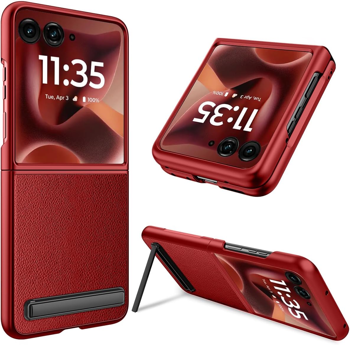 NINKI Leather Case for Motorola Razr Ultra 2025 with Stand & Screen Protector, Full Body Slim Thin Shockproof Protective Ultra60 Cell Phone Cover for Moto Razr 60 Ultra Case 2025 with Kickstand – Red
