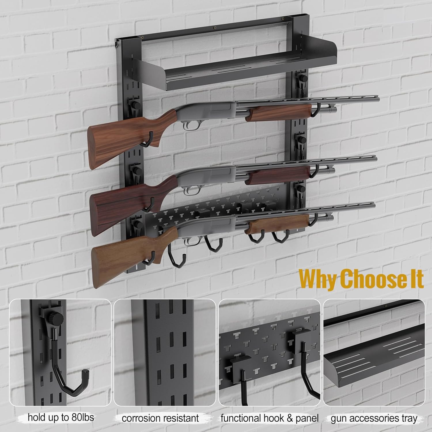 ONETIGRIS Gun Rack Wall Mount,Indoor Gun Rack for Wall with Shelf Horizontal and 1 Removable Gun Accessories Tray