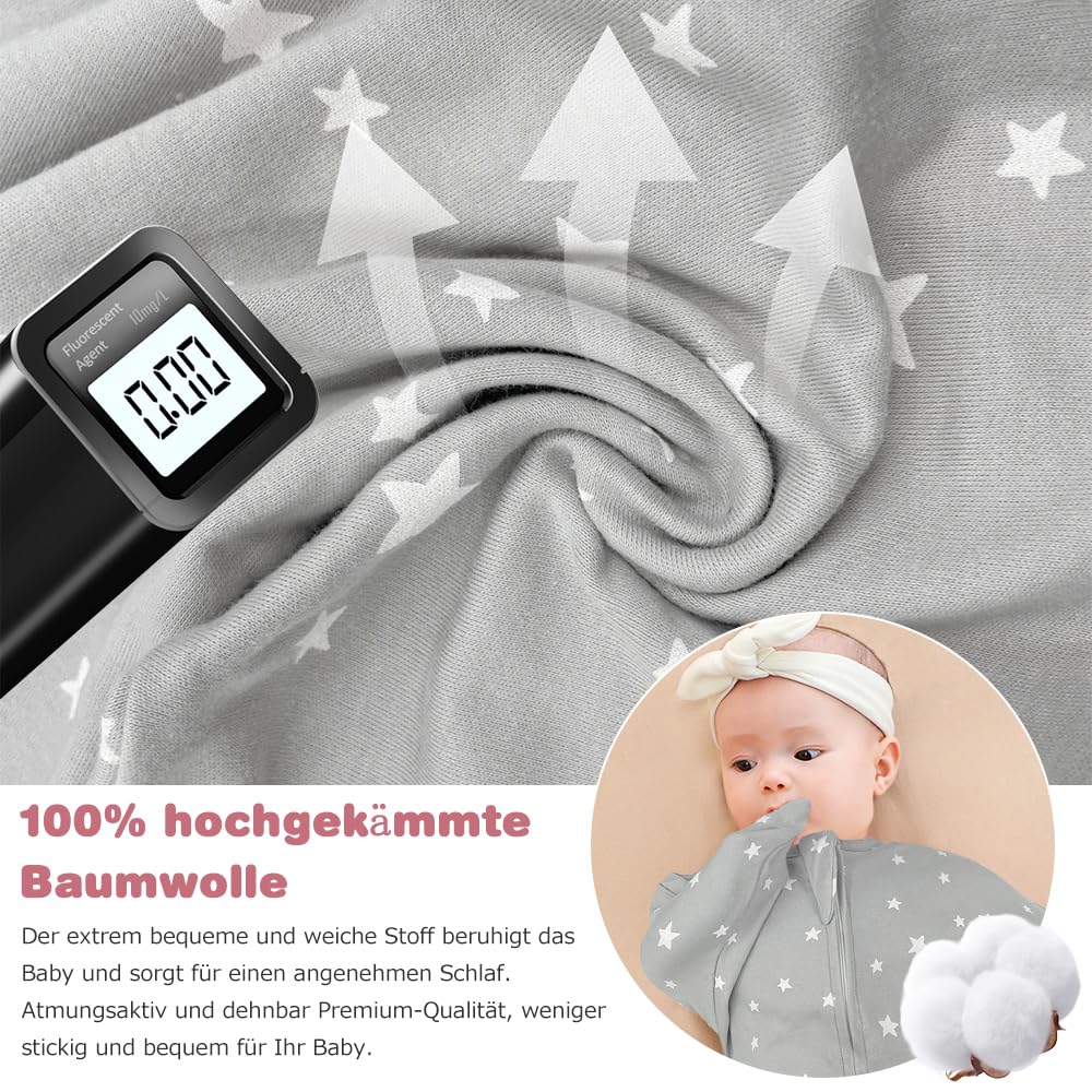 Emmaillotage Bébé en Coton, Sac de Couchage Enfant Favorise Un Développement des Hanches, Couverture Bébé Fermeture Éclair à Double Sens, Gigoteuse Naissance Garçons Filles, Gris, 3-6 Mois
