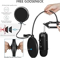 Vista 5 de Microphone Stand for Blue Yeti Snowball Boom Arm Scissor Mic Stand with Shock Mount Windscreen and Double layered Pop Filter Heavy Duty Mic Boom Arm