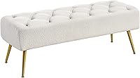 Yaheetech Boucle Ottoman Bench - Modern Upholstered Footrest with Storage, Padded Ivory Seat, Gold Metal Legs, 300lb Capacity