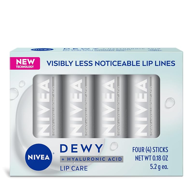 Bálsamo labial NIVEA Dewy com ácido hialurônico, pacote com 4 unidades de aproximadamente 5 g
