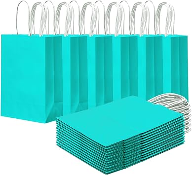 qiqee 24PCS Small Gift Bag with Handles Bulk 8.3"x6"x3" Gift Bags Bright Green Bags Multiple Uses Small Size