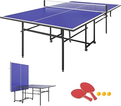 SPORTNOW 9FT Folding Table Tennis Table Portable Full-Size Indoor Blue