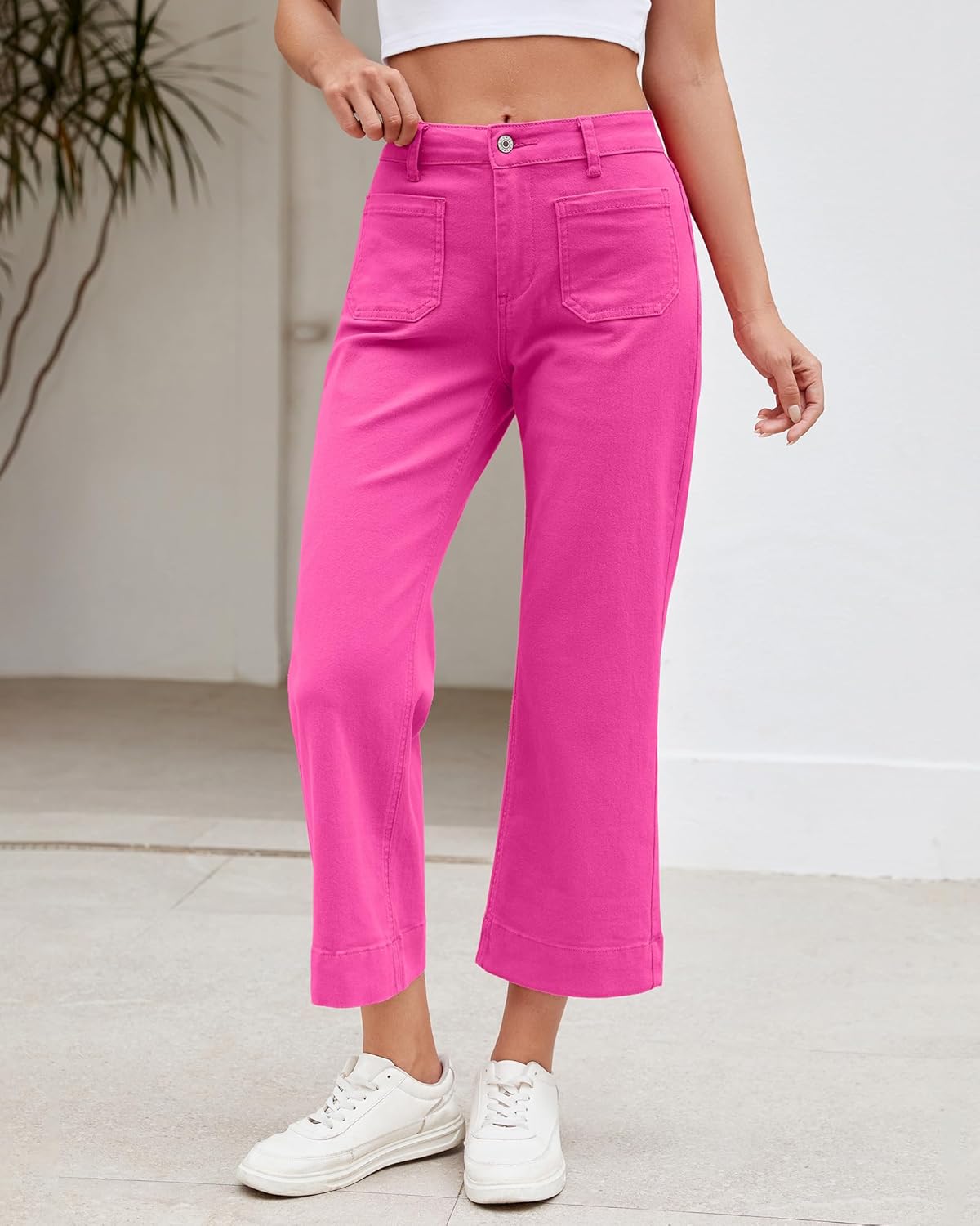 LookbookStore Wide Leg Cropped Jeans for Women High Waisted Stretchy Denim Jean Pants Baggy Flare Trouser Jeans Pockets - Image 2