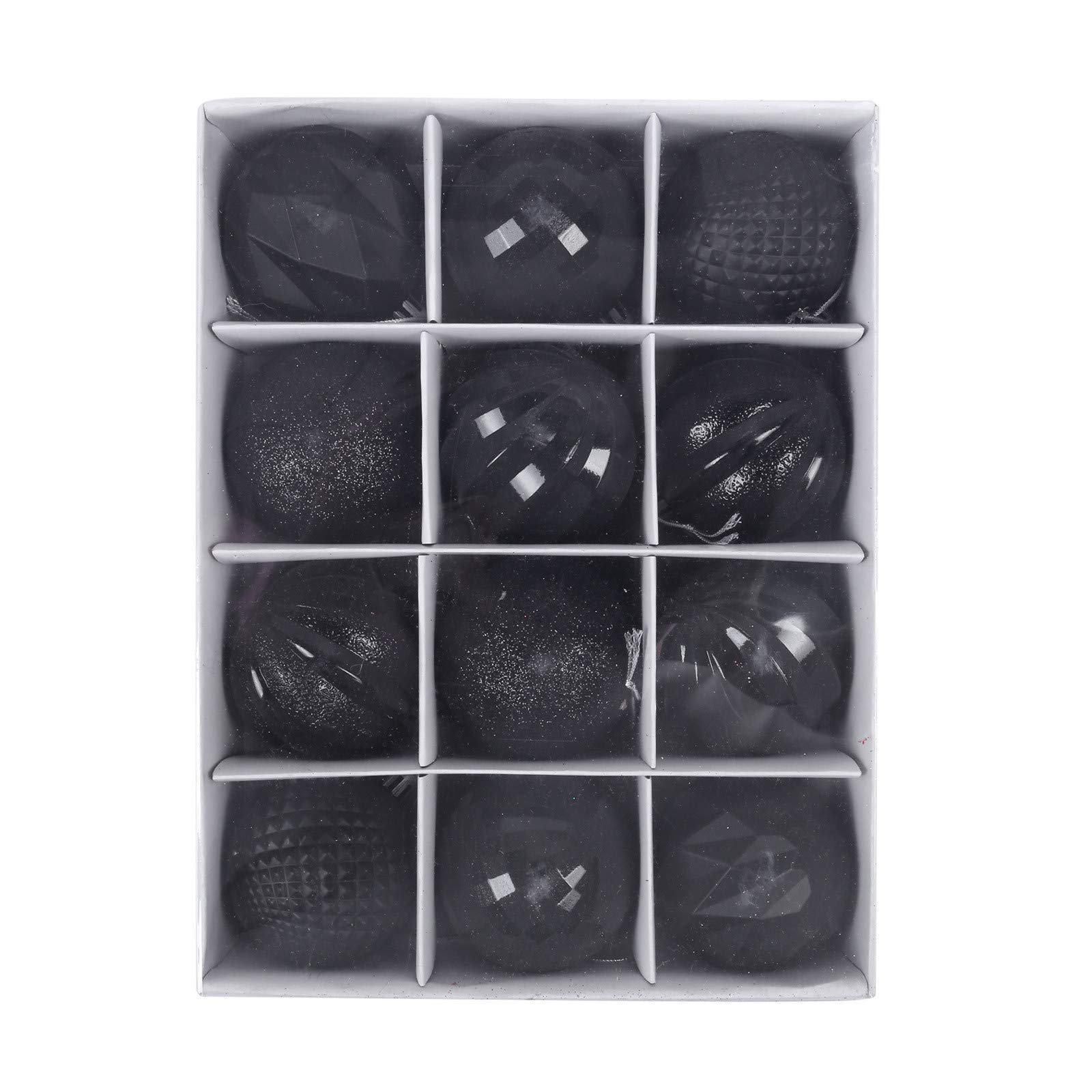 Am Clearance A-Black 50Mm Glitter Christmas Baubles, 12 Set Shatterproof Ball Ornaments For Xmas Tree Decorative Hanging Baubles For Holiday Party Home Decor (, 5Cm/12Pc)