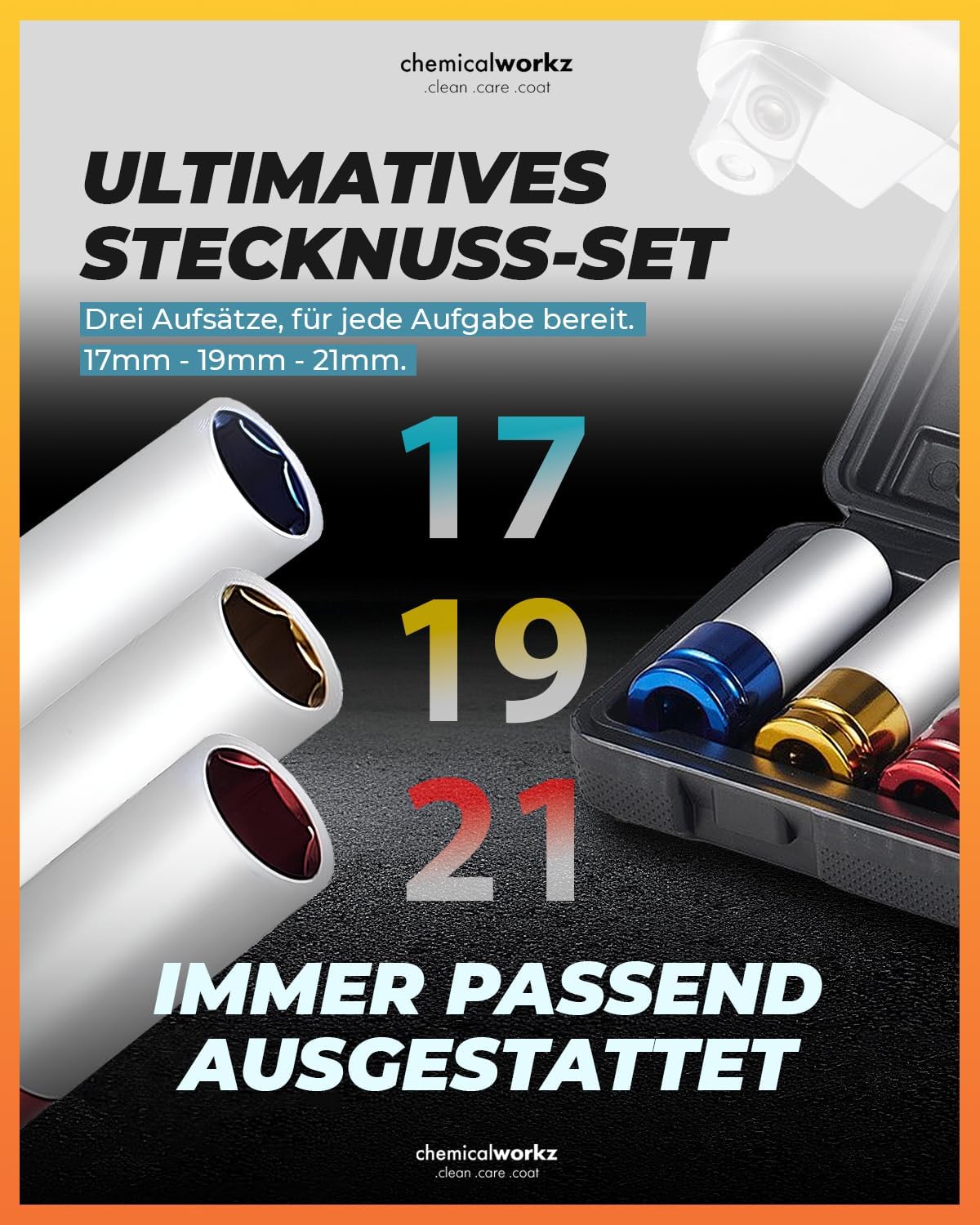 Socket Spanner Set Protective Insert 17 mm 19 mm 21 mm ½ Inch Wheel Bolts Nut Set, High-Quality Cr-Mo Steel, Impact Wrench Nuts, Protective Nuts Wheel Change for Torque and Impact Wrench