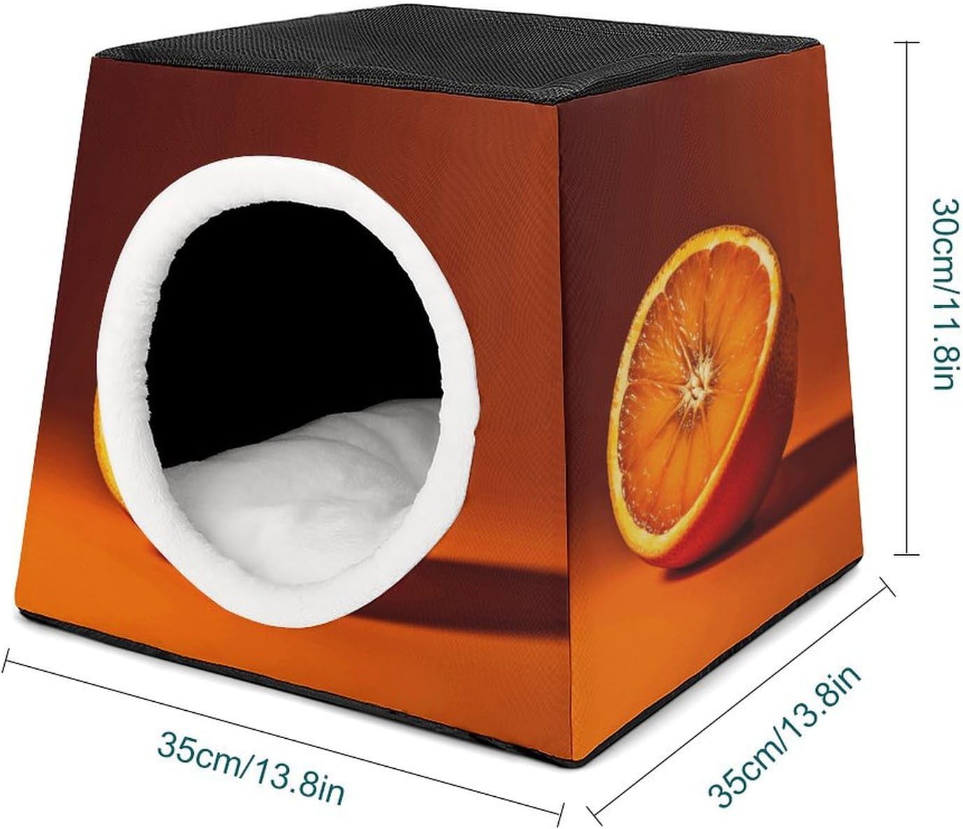 Pet Sleeping Nest Bed, Half an Orange Printed Dog House Cat Nest, Winter Pet House are Suitable for Most Cats, Dogs, and Other Small Pets