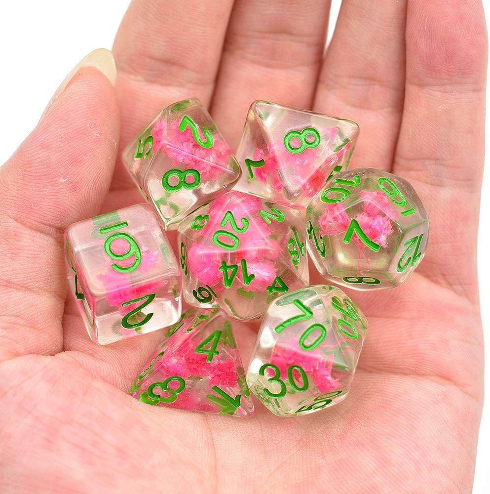 CUSDIE Pink Flowers Dice Polyhedral Dice DND Dice Sets for Dungeons and Dragons MTG RGP Role-Playing Tabple Game