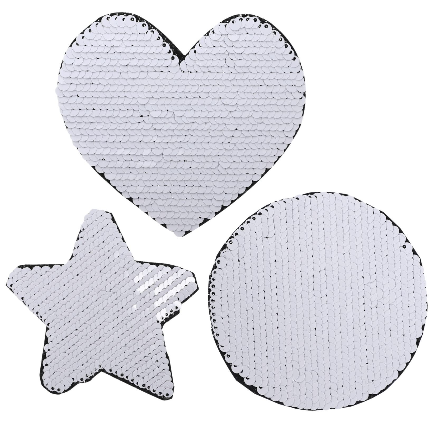 Lurrose 3pcs Sublimation Cloth Sticker Star Sewing Patch Sewing Patches Clothes Accessory Punk Patches Sequin Cloth Appliques Iron on Patches Glitter Stickers Fabric Clothing White Sequins