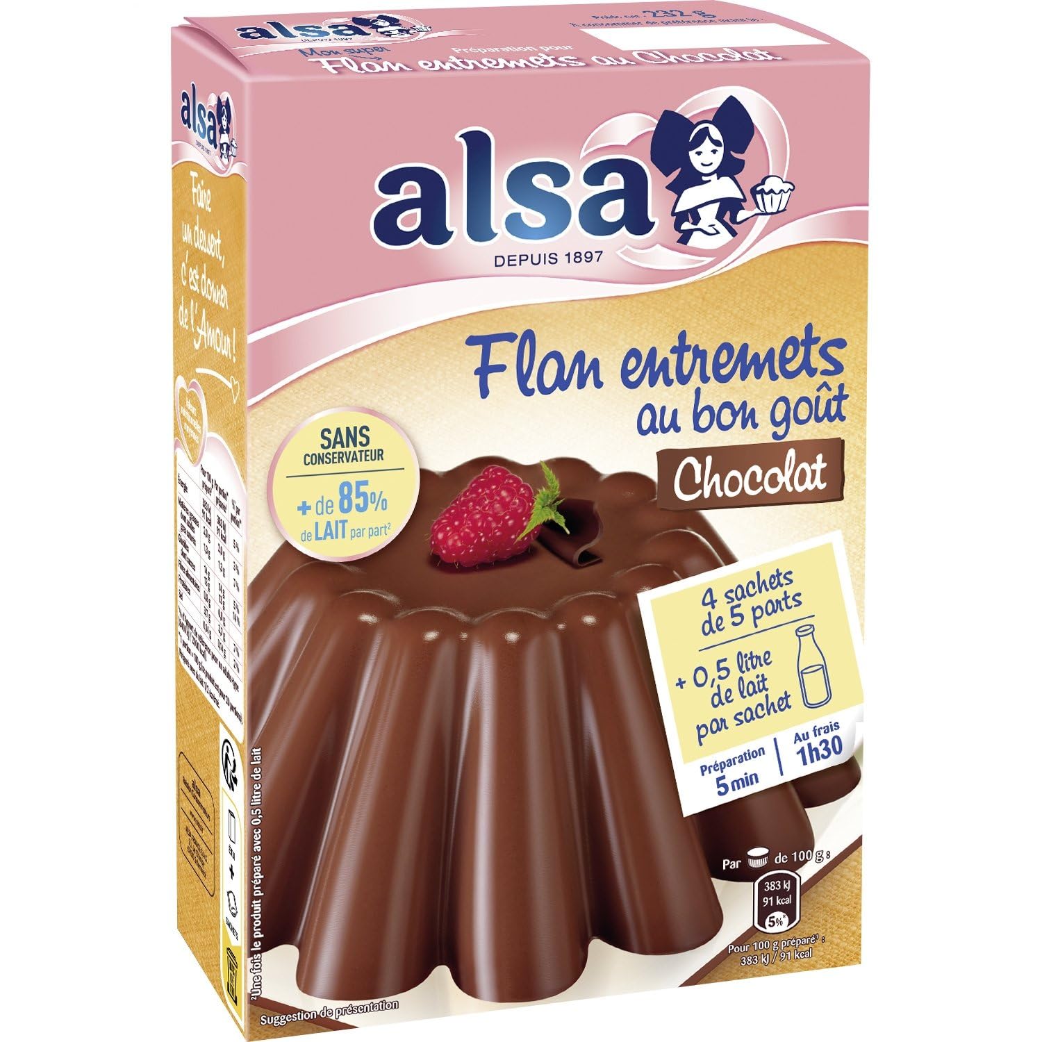 Préparation Flan Entremets Chocolat ALSA - la boite de 232g Lot De 4 - Par Lot