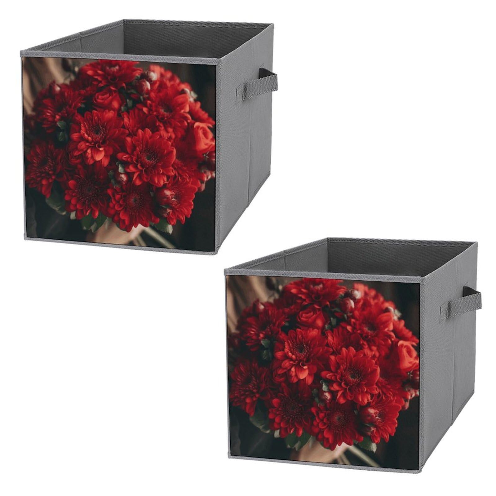 Cubes de rangement pliables fleurs rouges avec poignées pour armoire organisée