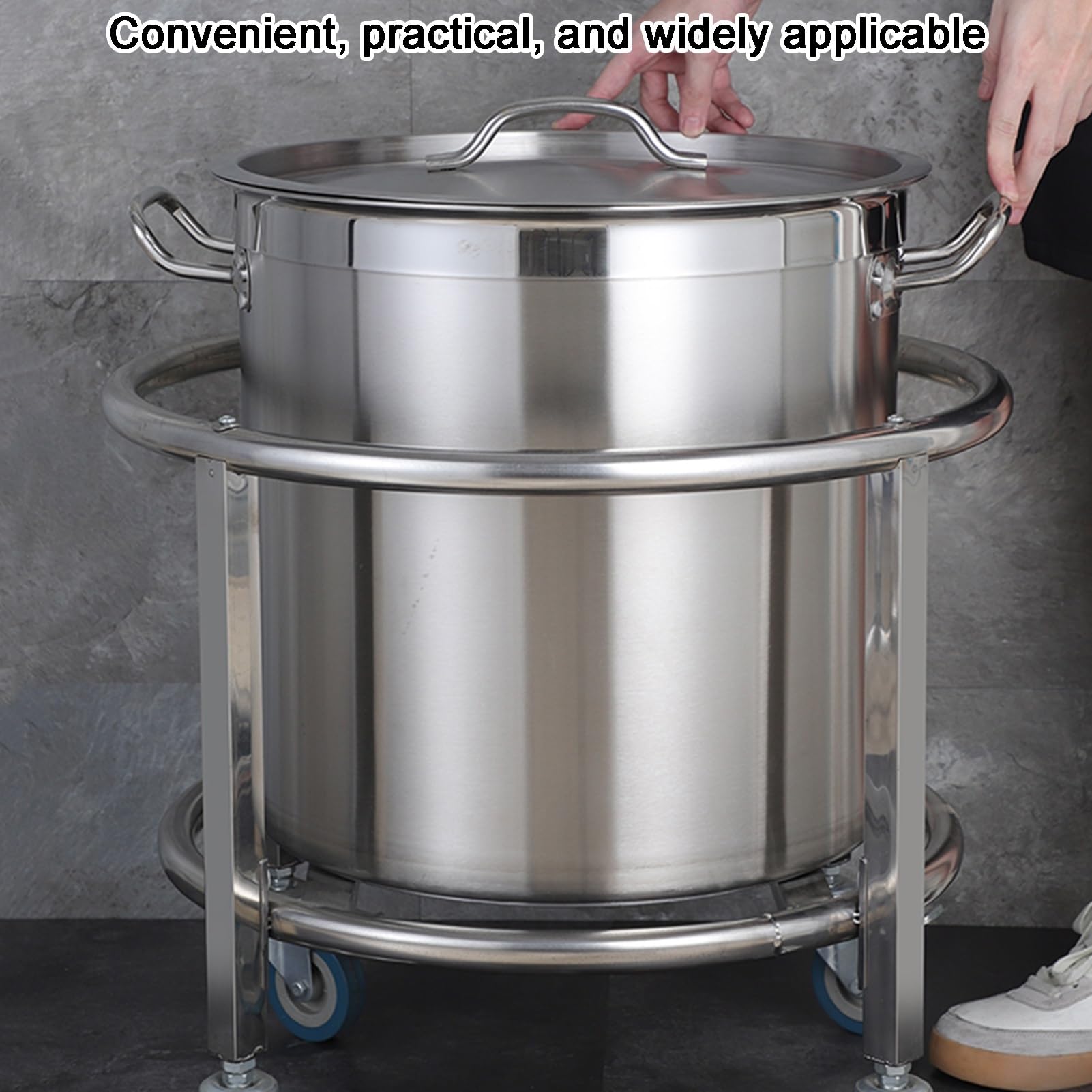 Soporte de acero inoxidable resistente para cacerolas, multifuncional, marco de barril para restaurantes, hoteles y tiendas de té con leche, estante duradero para ollas, plateado, 55 x 55 x 71