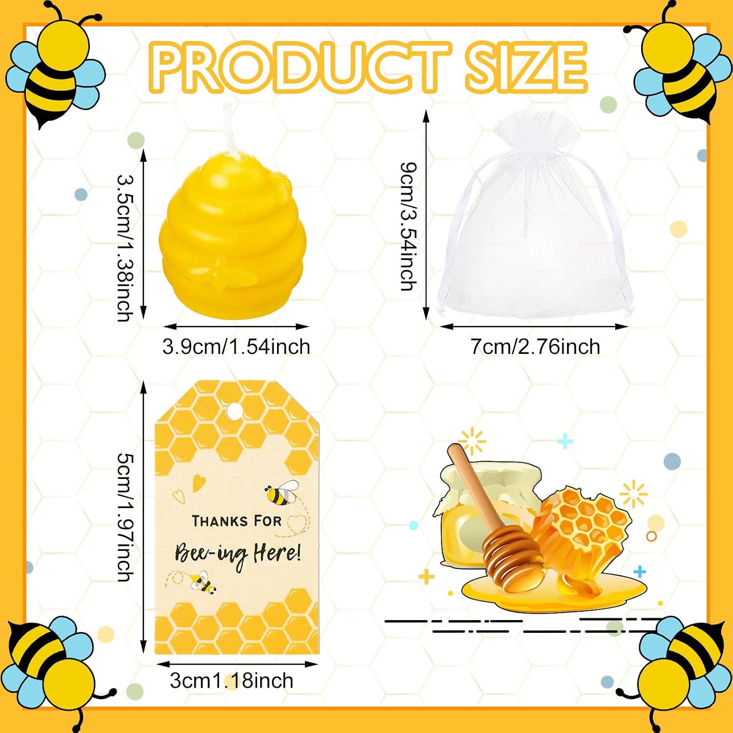 Sosation 20 Sets Bee Party Favors Beehive Candle Bee Baby Shower Favors Birthday Supplies Honeycomb Votive Candles with Thank You Tags and Organza Bags for Themed Party Decorations Goodie Bag Stuffers