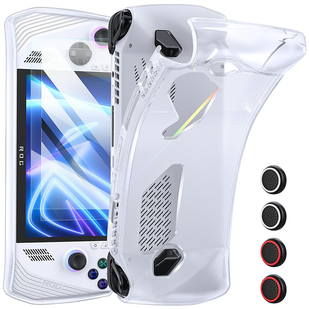 YOITS [7 in 1] Silicone Case for ASUS ROG Ally with 4 Thumb Grips and 2 Screen Protector, ASUS ROG Ally Handheld Protective Case Shockproof Non-Slip ROG Ally Cover (Clear)