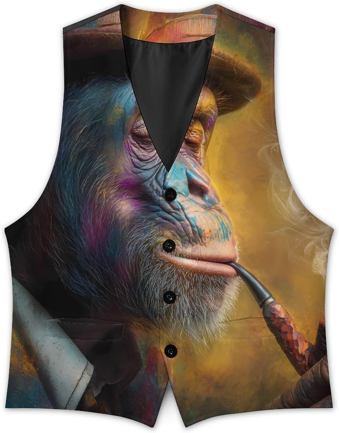 Funny Chimpanzee Monkey Smoking Men's Suit Vest Formal Vests Casual Dress Fit Waistcoat Casual Tuxedo for Business