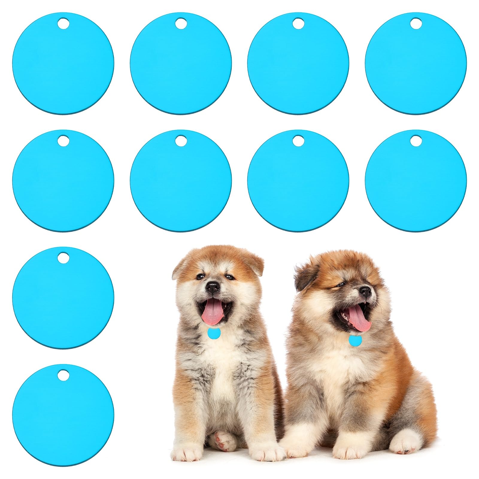 PATIKIL 35mm Blanks Dog Pet Tags, 10Pcs Round Aluminum Blanks Engraving Tags for Carving Names Phone Numbers or Other Information Pendants, Lake Blue