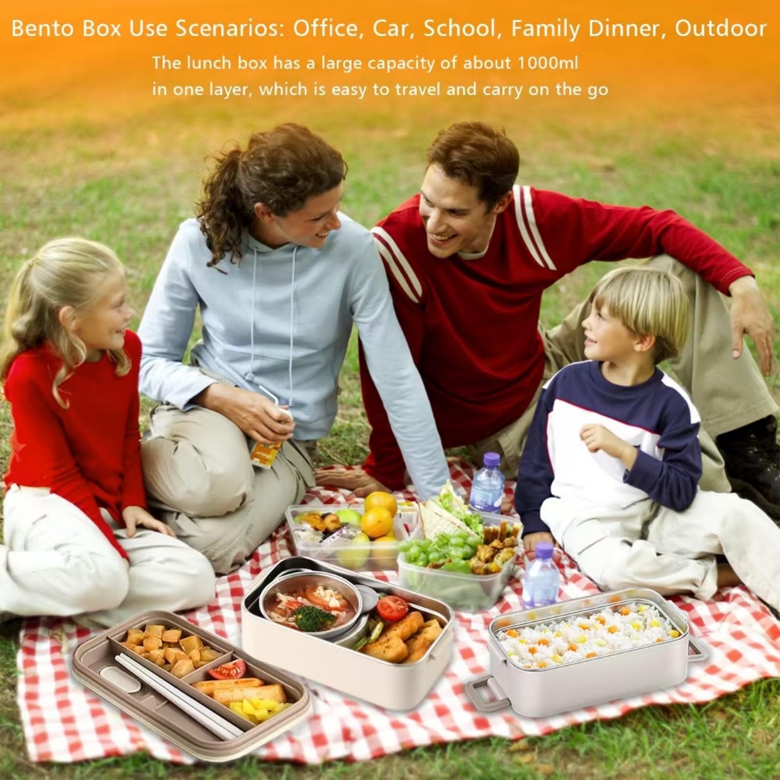 Edelstahl-Lunchbox mit Suppenschüssel, stapelbare Edelstahl-Bento-Box, große Kapazität, Lunchbehälter für Erwachsene, auslaufsichere Lunchbox, Bento-Box für Erwachsene mit Besteck