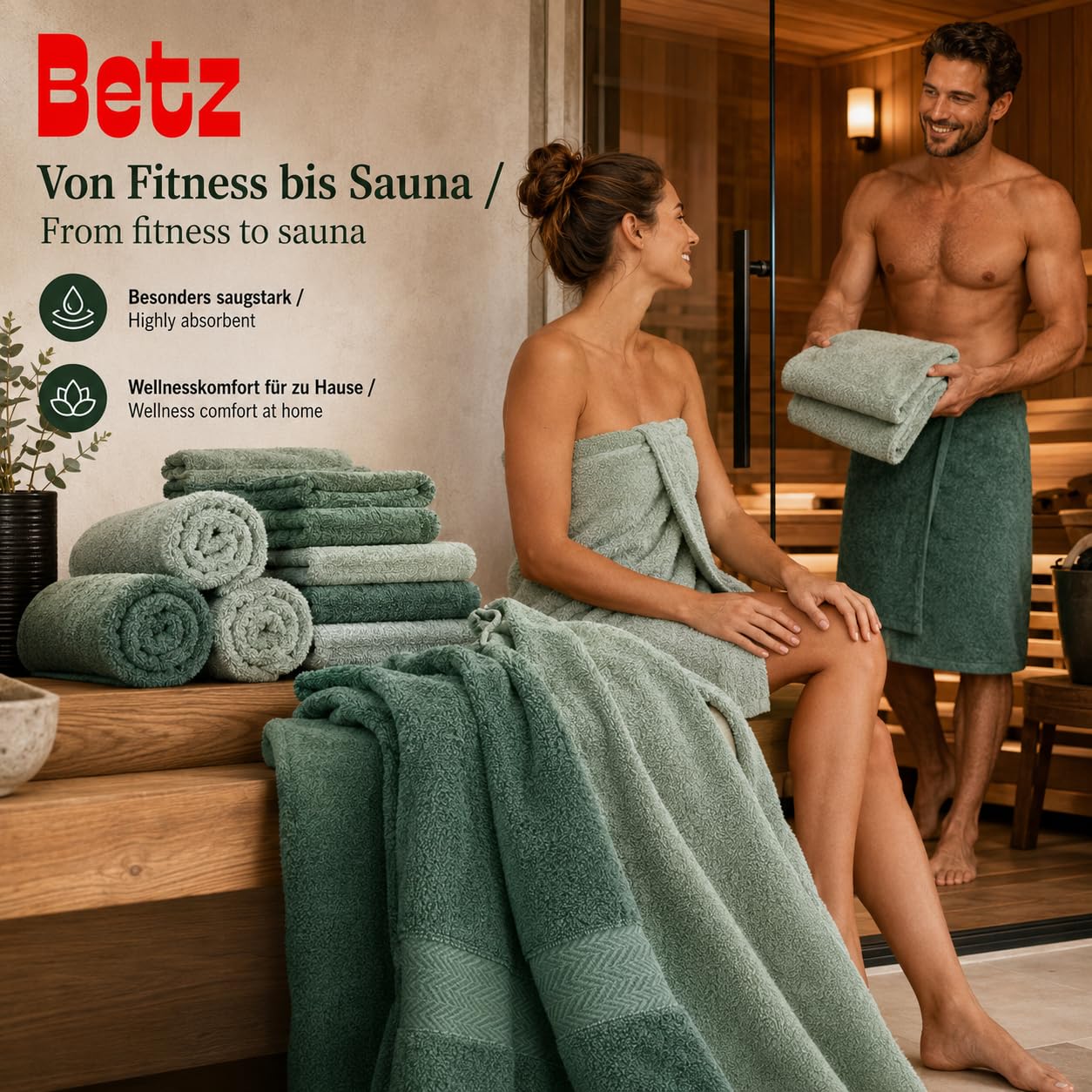 Betz Juego de 12 Toallas Premium 100% algodón de Color Verde heno y Verde Abeto