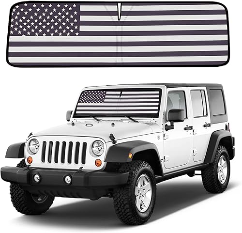 Moricere Parasol mejorado para parabrisas con bandera de Estados Unidos para Jeep Wrangler TJ JK JKU 1997-2018, visera plegable para parabrisas que