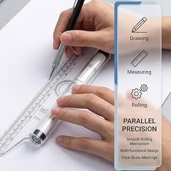 30cm Measuring Rolling Ruler - Multi-Purpose Parallel Rolling Scale Tool for Drawing, Angles & Measurements | Essential for Architects, Engineers, Students & Artists