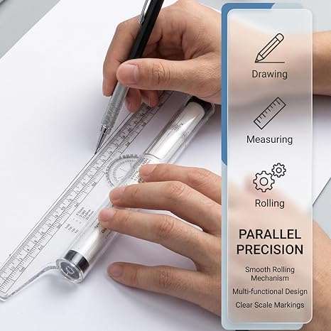 30cm Measuring Rolling Ruler - Multi-Purpose Parallel Rolling Scale Tool for Drawing, Angles & Measurements | Essential for Architects, Engineers, Students & Artists