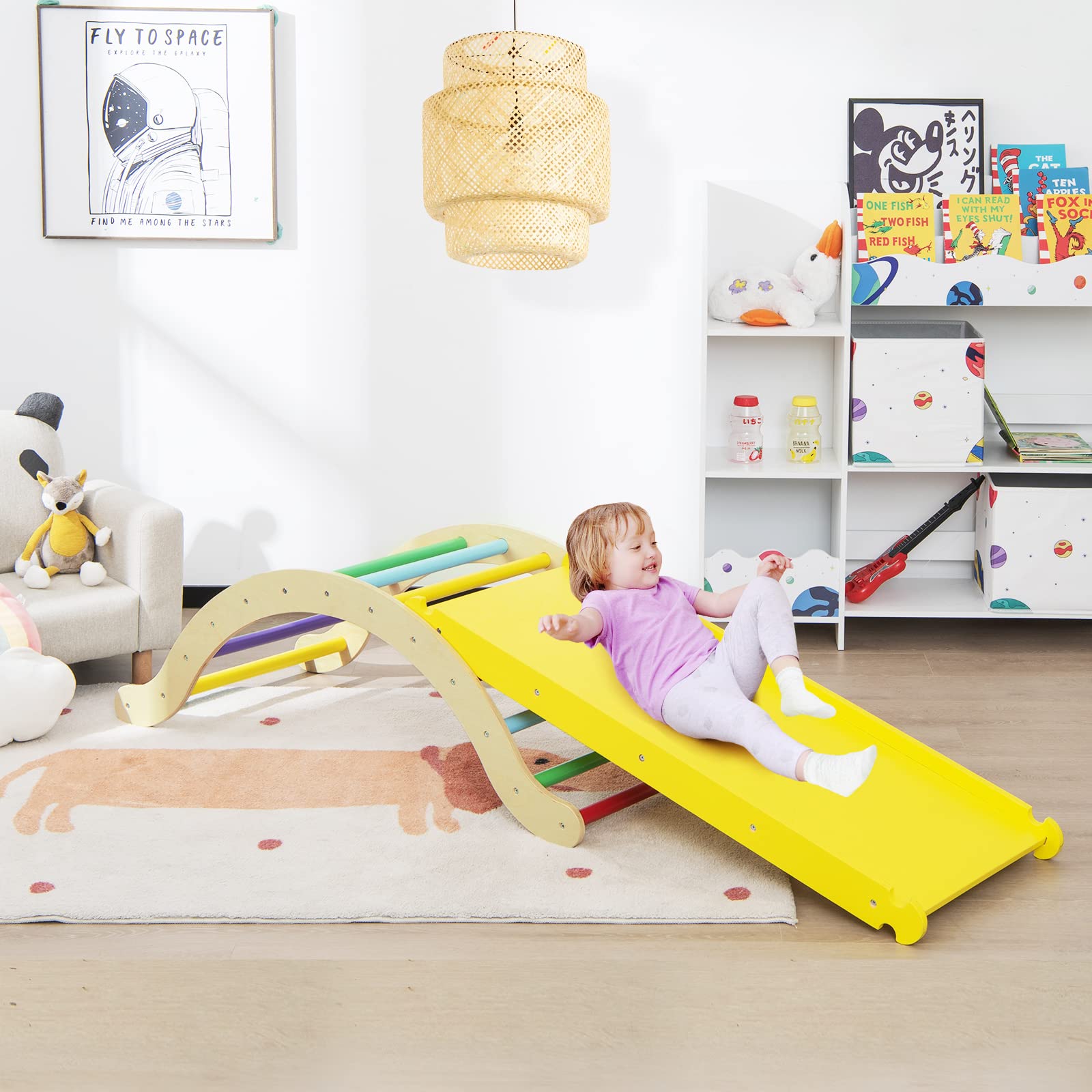 COSTWAY 3 en 1 Escalada de Arco para Niños con Cojín, Triángulo Rampa Reversible para Escalar y Deslizarse, Escalera Abovedada Versátil para Niños para Uso Interno, Carga 60 kg (Multicolor)