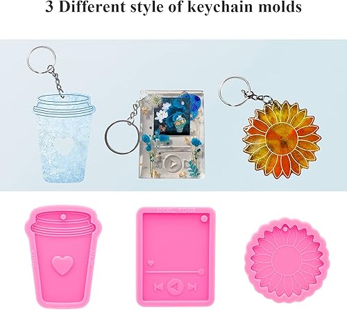 Miniatura 6 de Kit de moldes de resina de silicona de 43 piezas – Sun Flower Media Player forma de taza de café con agujero llavero molde chocolate caramelo