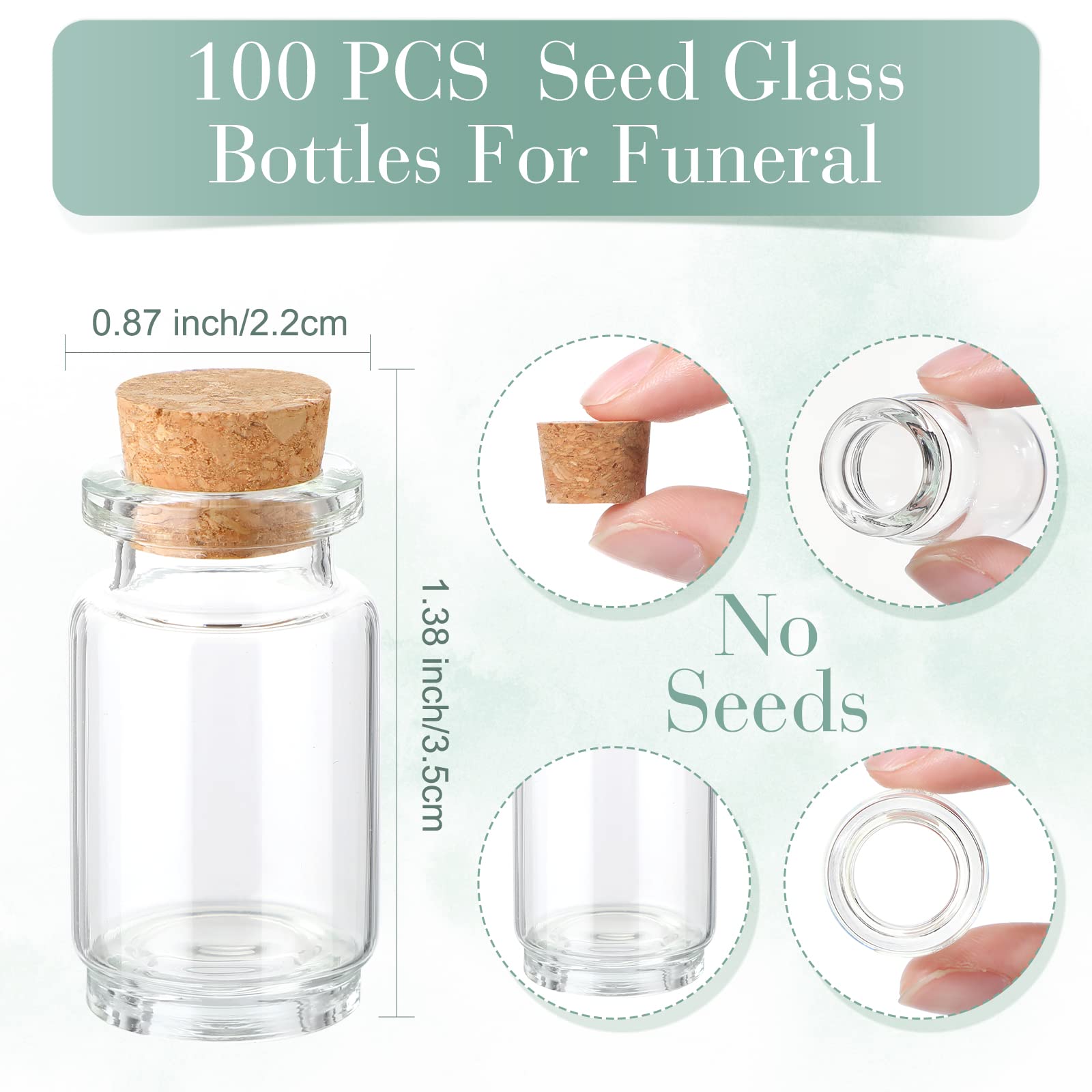 Tanlade 100 Sets Funeral Favors Include Funeral Prayer Cards Celebration of Life Memorial Card Memorial Seeds Glass Bottles with Cork Stopper Organza Bags for Loss of Loved One, No Seed(Leaf)